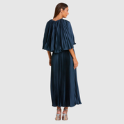 Blue Pleated Caplet Tea-length Dress 49638