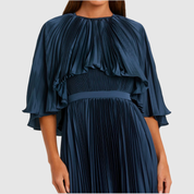 Blue Pleated Caplet Tea-length Dress 49638