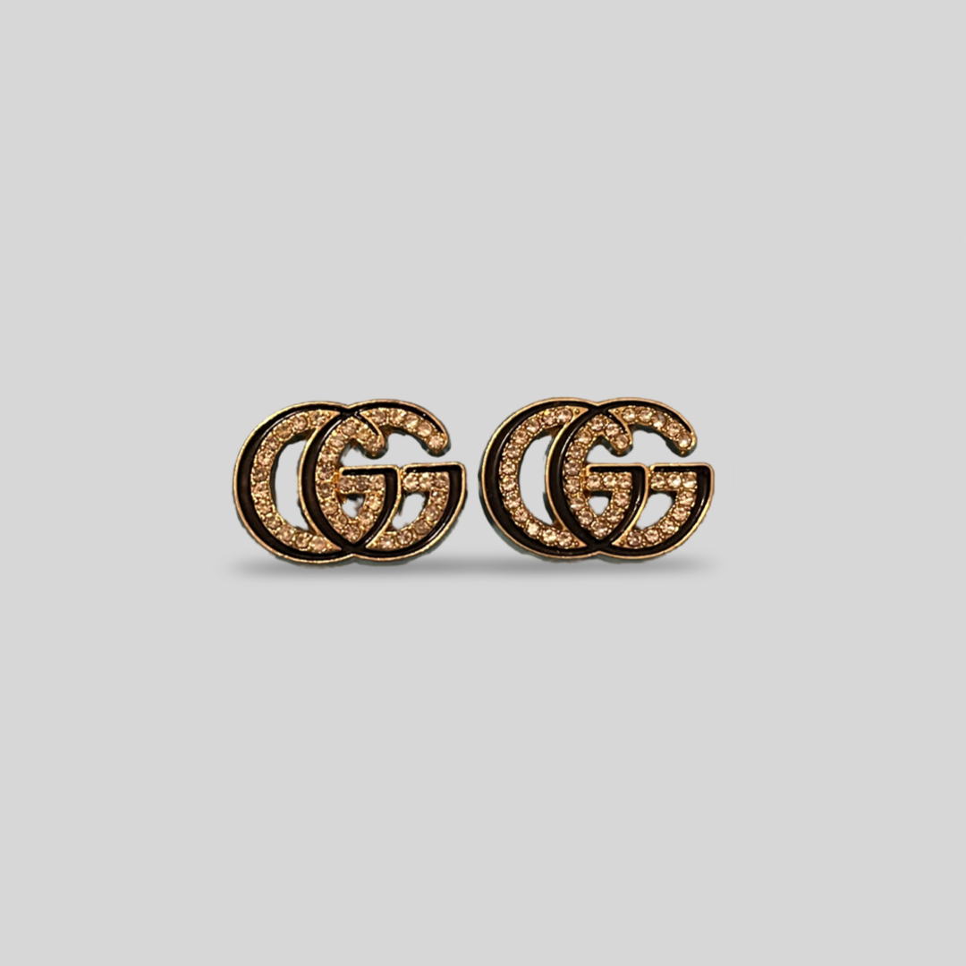 Gucci Earrings Upcycled Stud Posts Black and Gold