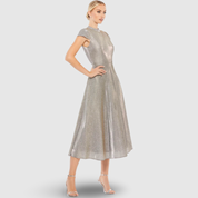 Metallic Cap Sleeve Tea-Length Dress 26151