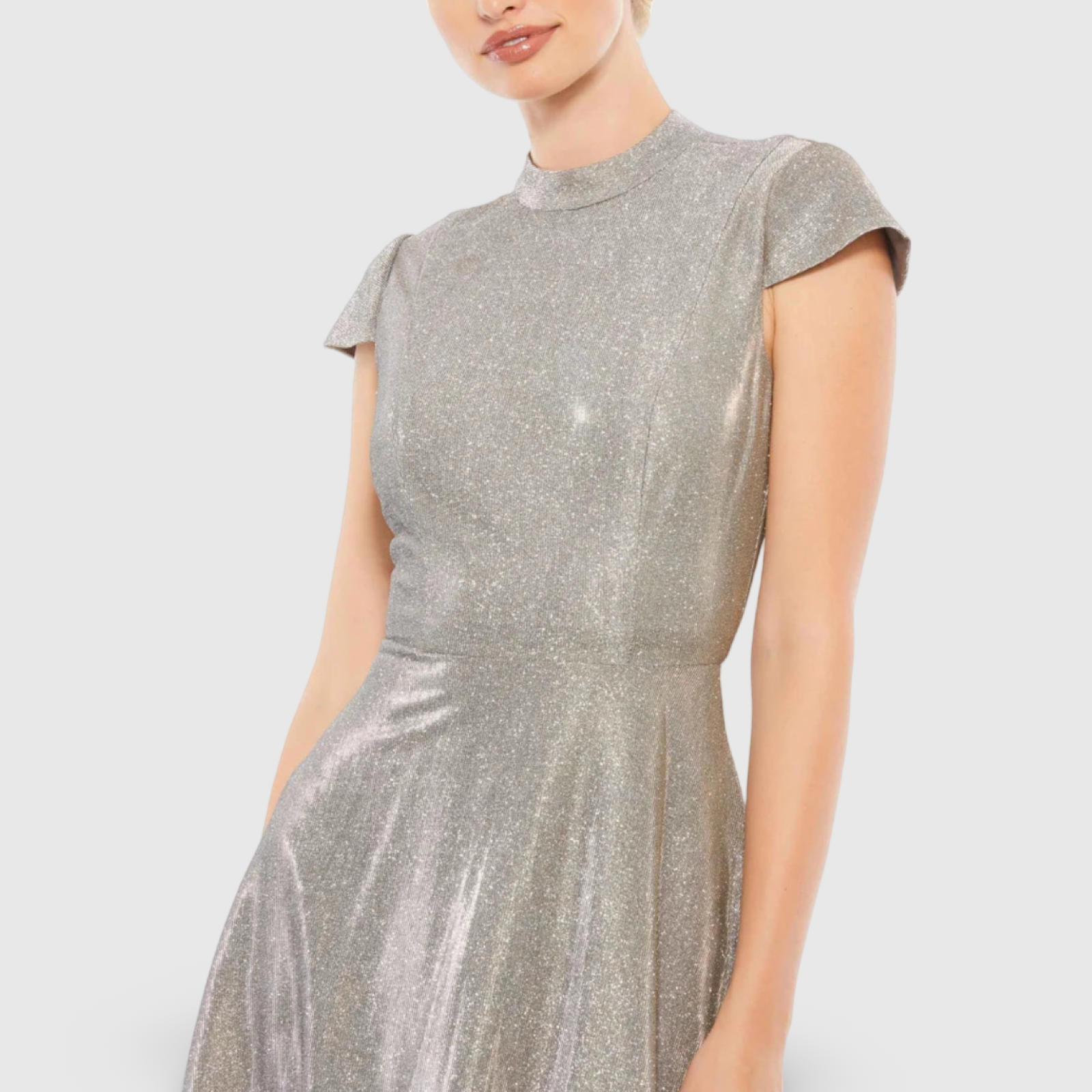 Metallic Cap Sleeve Tea-Length Dress 26151