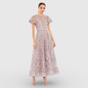 Light Purple Embroidered High Neck Cap Sleeve A Line Dress 50665