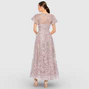 Light Purple Embroidered High Neck Cap Sleeve A Line Dress 50665