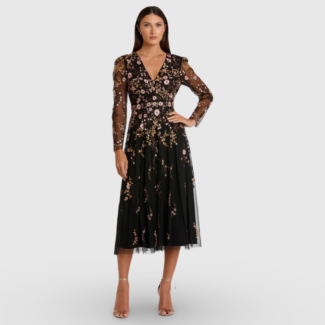 Floral Embroidered A-Line Cocktail Dress, 35103