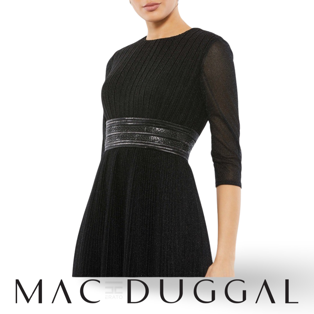 Mac Duggal Shimmering 3/4 Sleeve A-Line Midi Dress, 30750