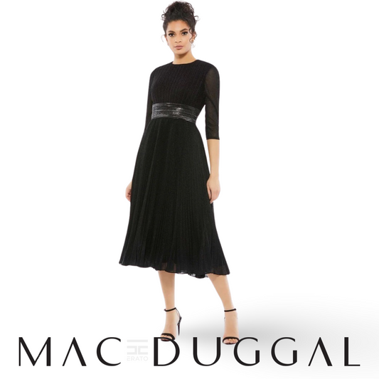 Mac Duggal Shimmering 3/4 Sleeve A-Line Midi Dress, 30750